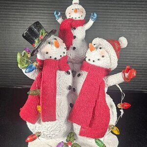 Snowman Family Trio With Battery Operated Lights Strand by Hannah's Handworks